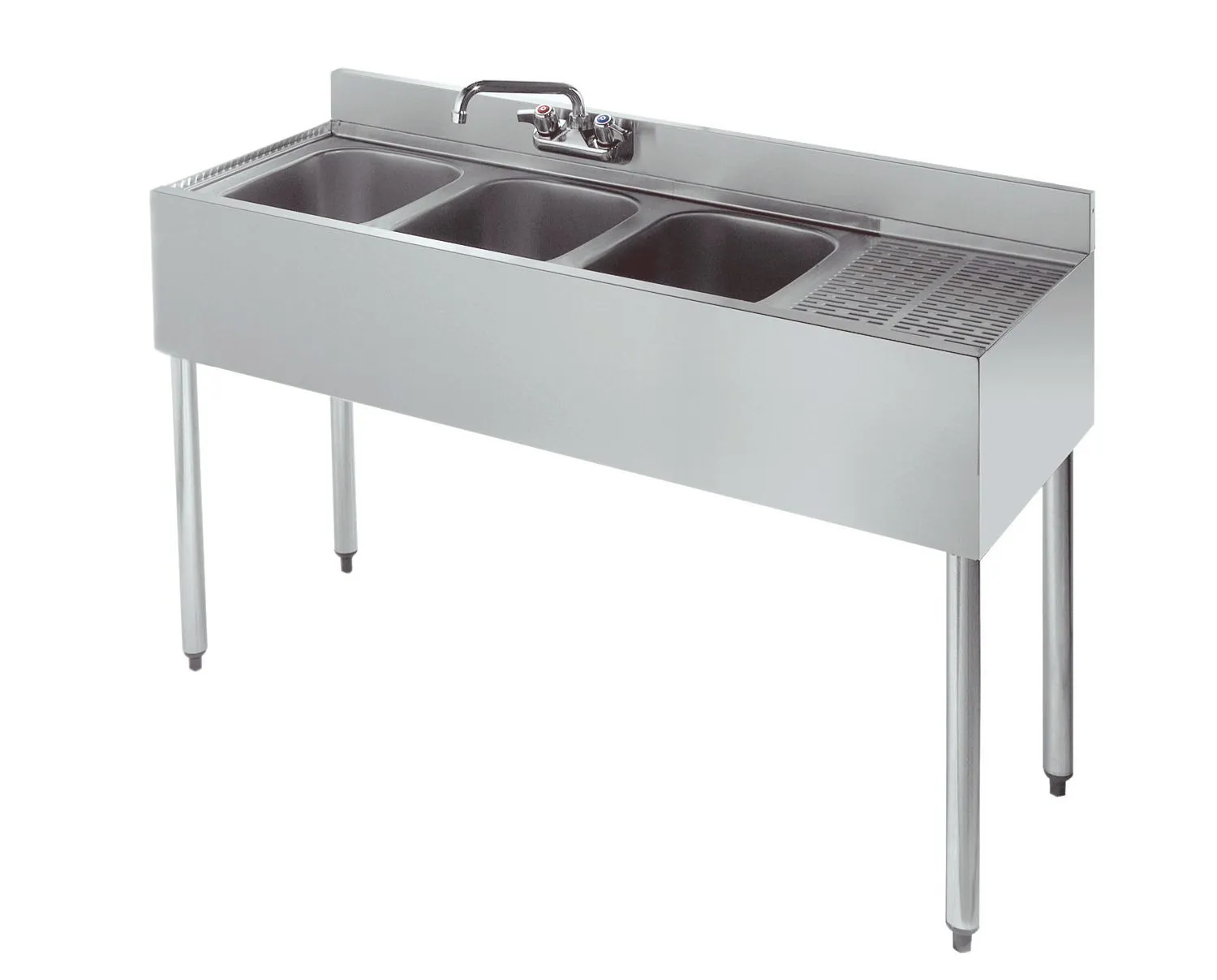 Krowne Metal - 21-43L - 2100 Series 48" Three Compartment Bar Sink - 12" Drainboard on Right