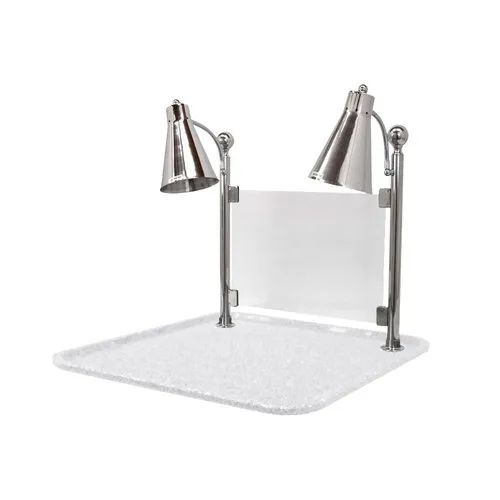 Buffet Enhancements - 010HFD-WG24SQSG - 24" Flex Dual Carving Station - White Granite Chefstone Square Base w/ Sneeze Guard