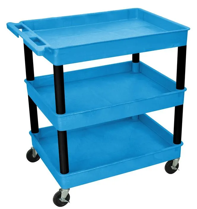 Luxor BUTC111BK - Plastic 3 Shelf Utility Tub Cart - Blue