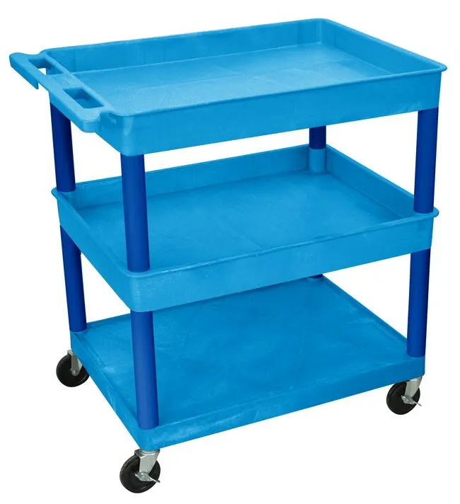 Luxor TC112BU - Plastic 3 Shelf Utility Tub Cart - Blue