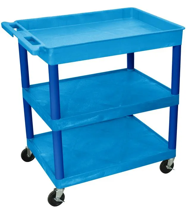 Luxor TC122BU - Plastic 3 Shelf Utility Tub Cart - Blue