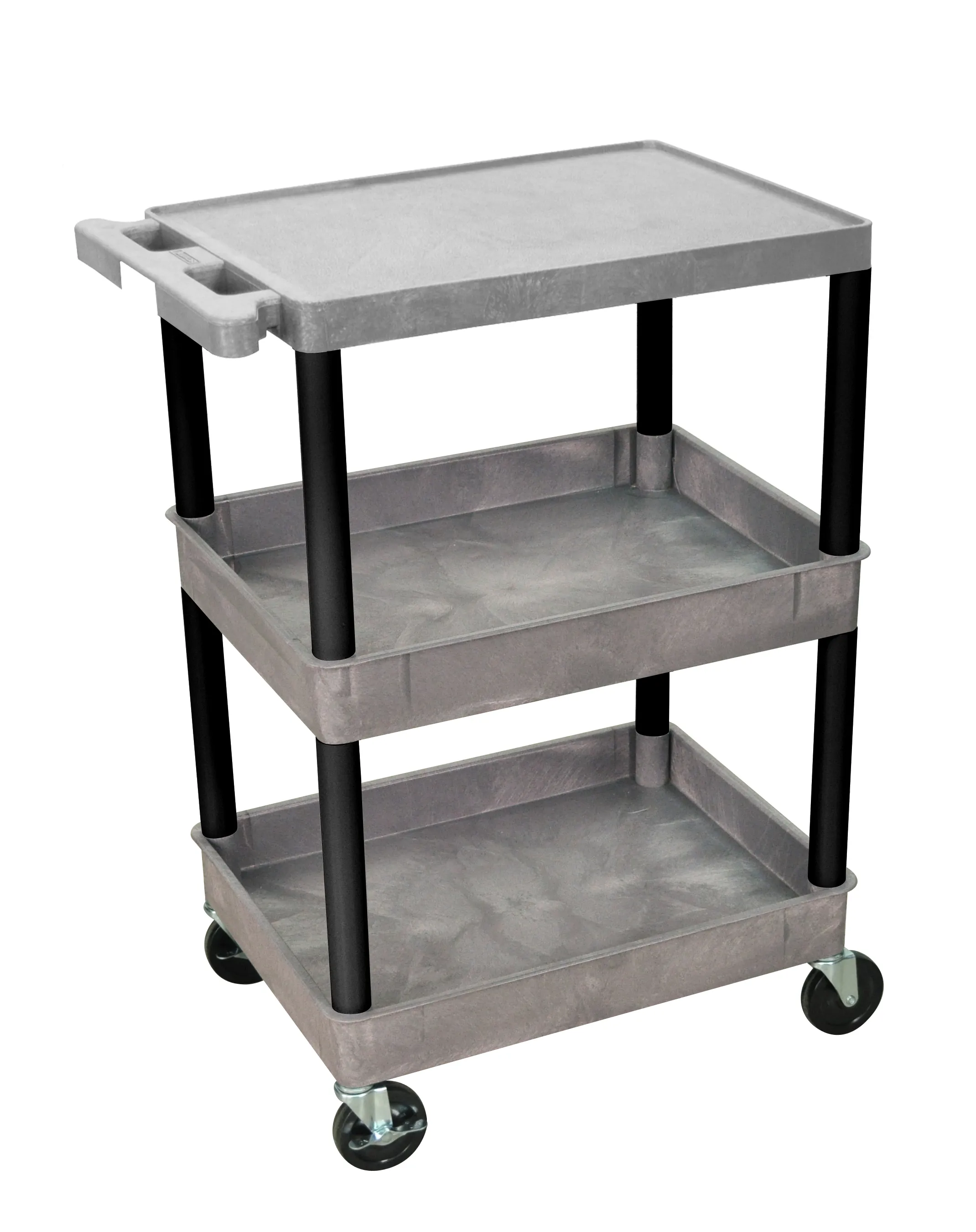 Luxor GYSTC211BK - Plastic 3 Shelf Utility Tub Cart - Gray