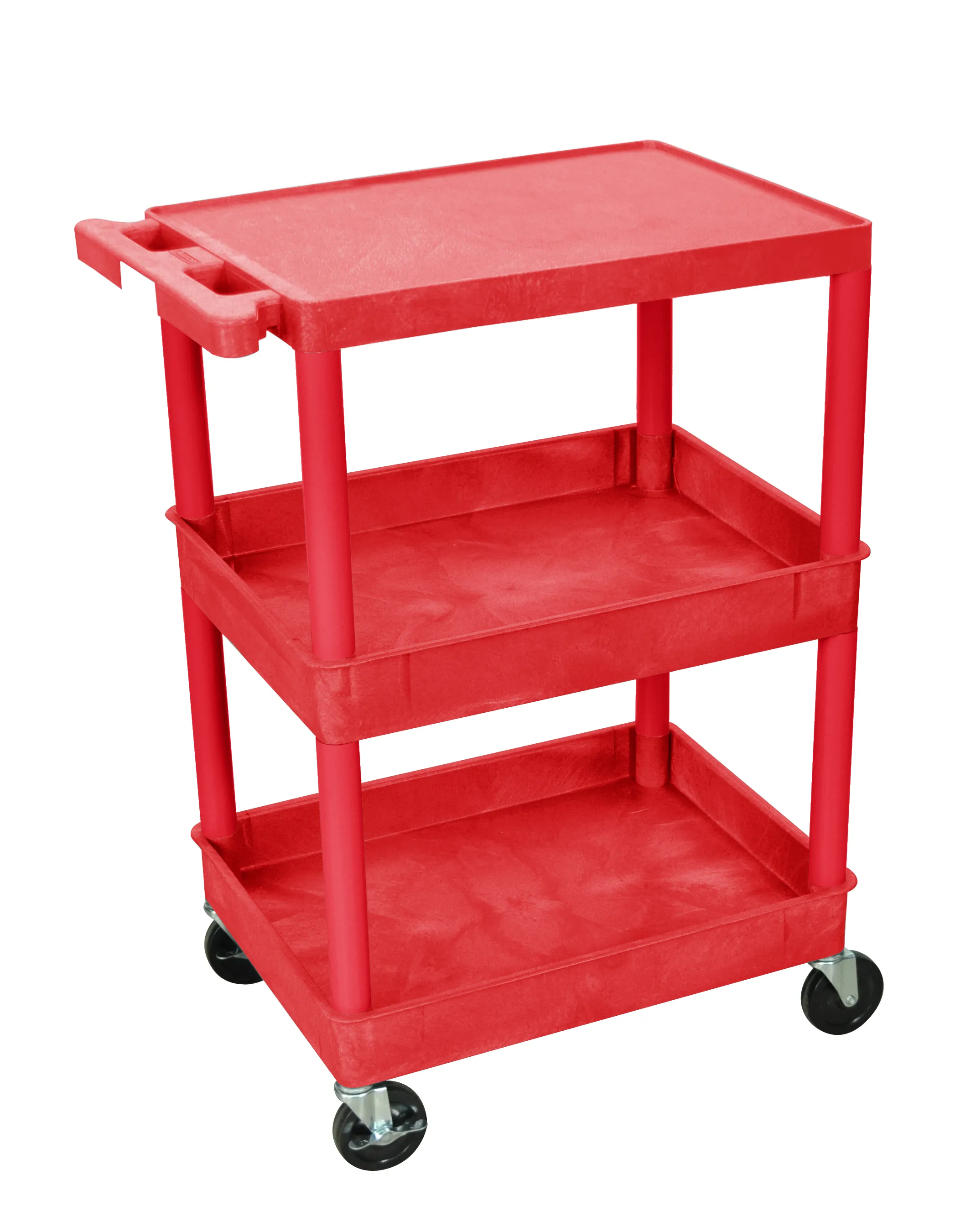 Luxor STC211RD - Plastic 3 Shelf Utility Tub Cart - Red