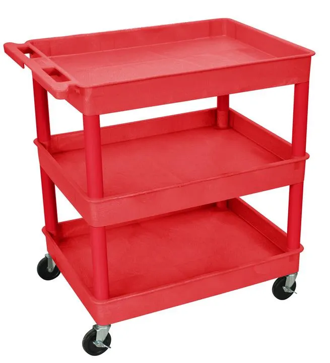 Luxor TC112RD - Plastic 3 Shelf Utility Tub Cart - Red