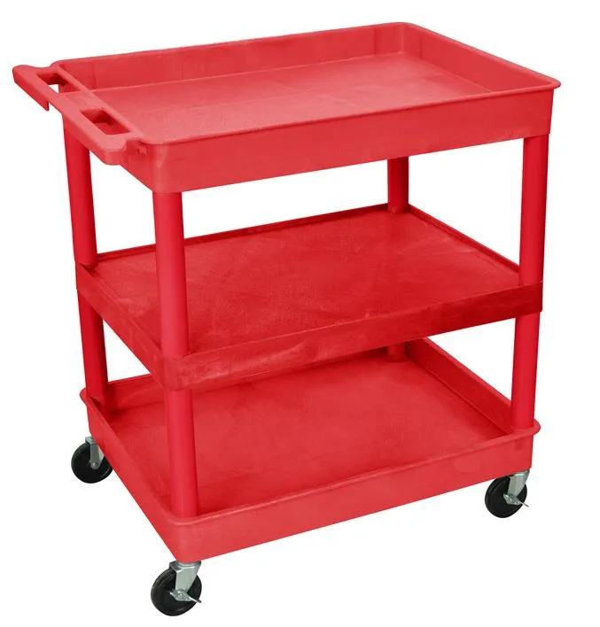 Luxor TC121RD - Plastic 3 Shelf Utility Tub Cart - Red