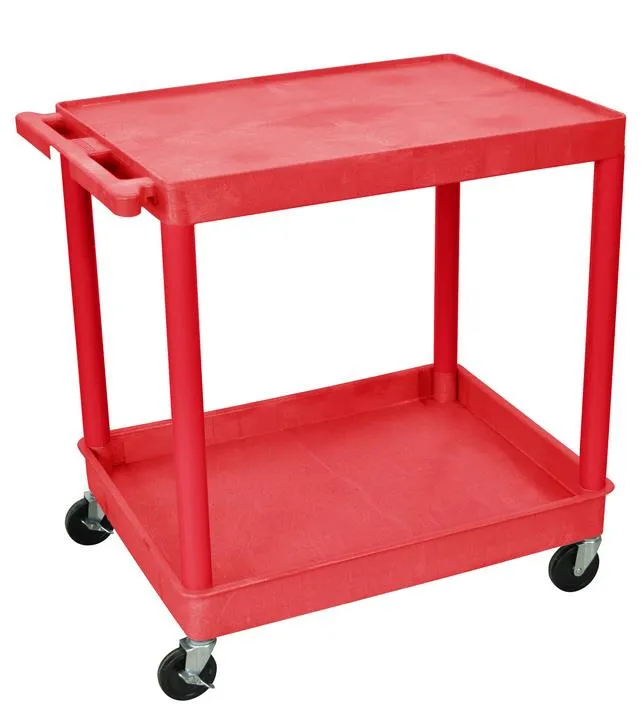 Luxor TC21RD - Plastic 2 Shelf Utility Tub Cart - Red