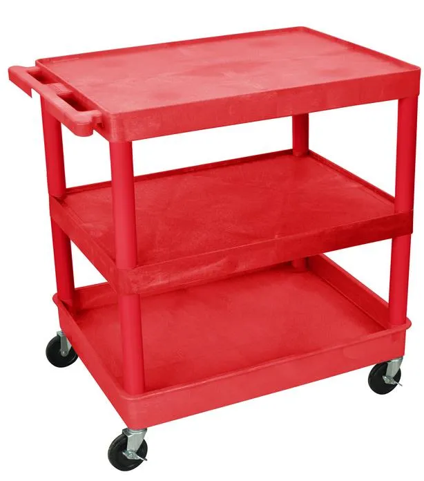 Luxor TC221RD - Plastic 3 Shelf Utility Tub Cart - Red