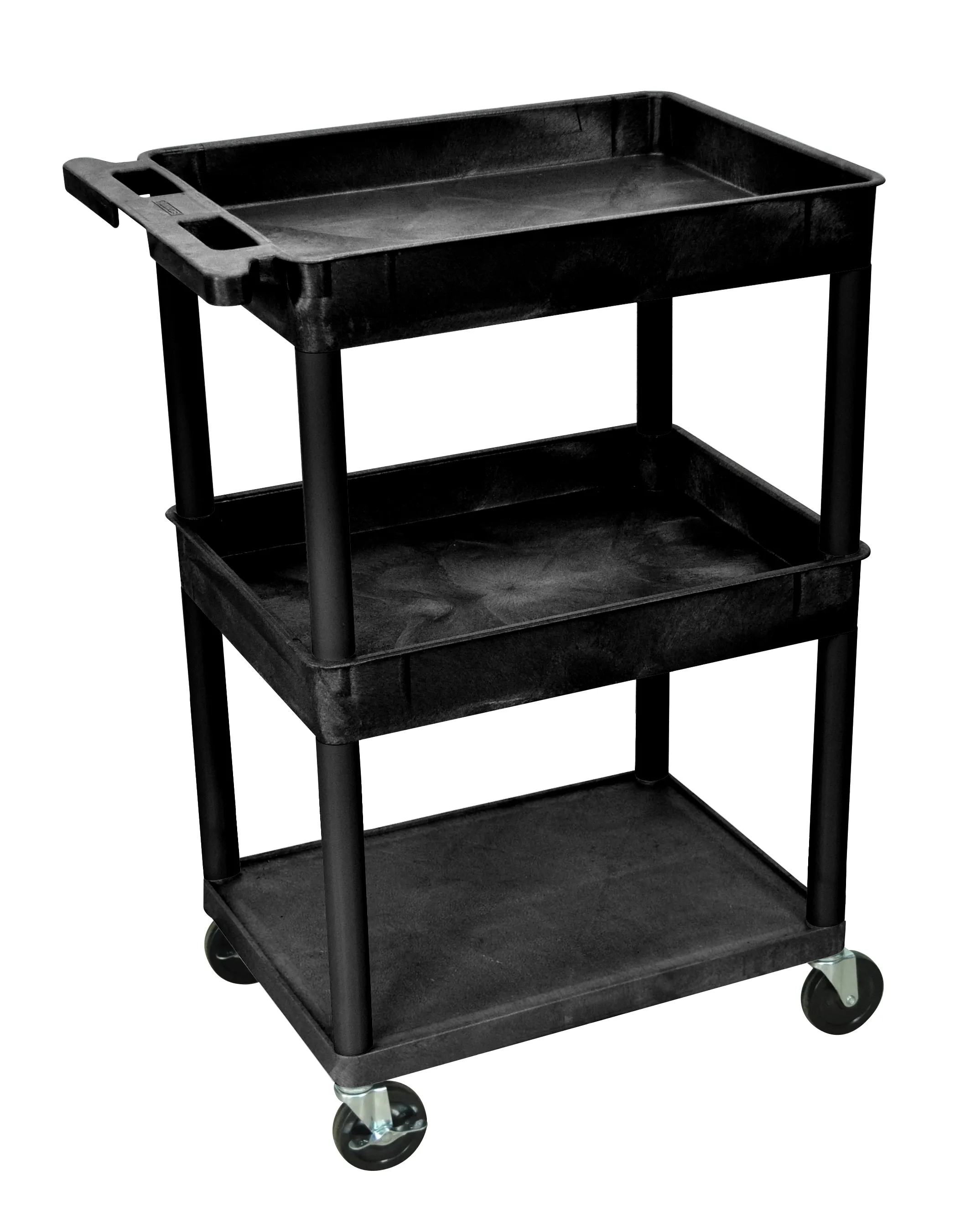 Luxor STC112B - Plastic 3 Shelf Utility Tub Cart - Black