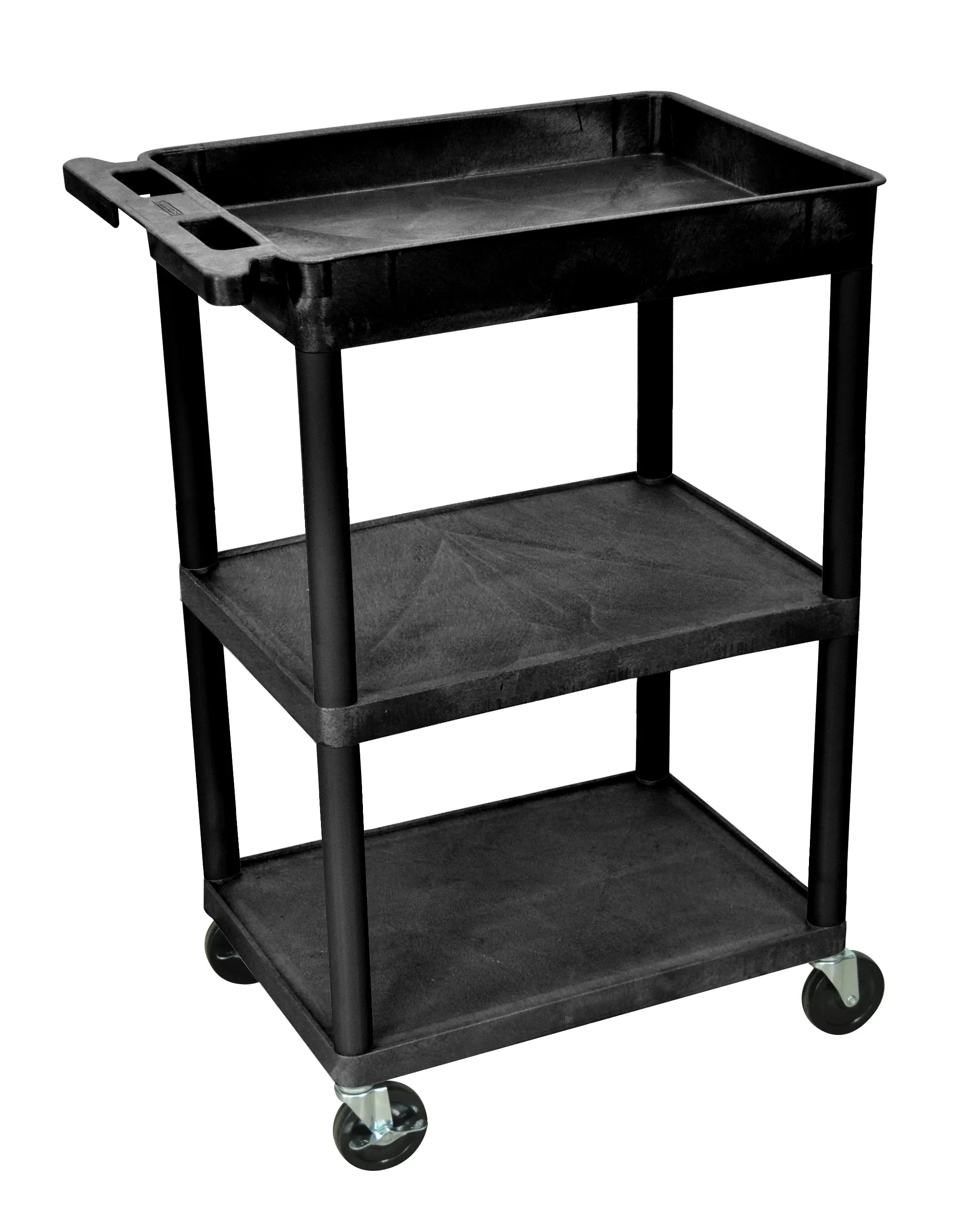 Luxor STC122B - Plastic 3 Shelf Utility Tub Cart - Black