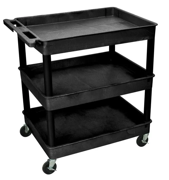 Luxor TC111B - Plastic 3 Shelf Utility Tub Cart - Black
