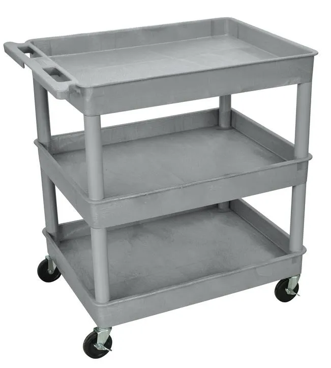 Luxor TC111G - Plastic 3 Shelf Utility Tub Cart - Gray