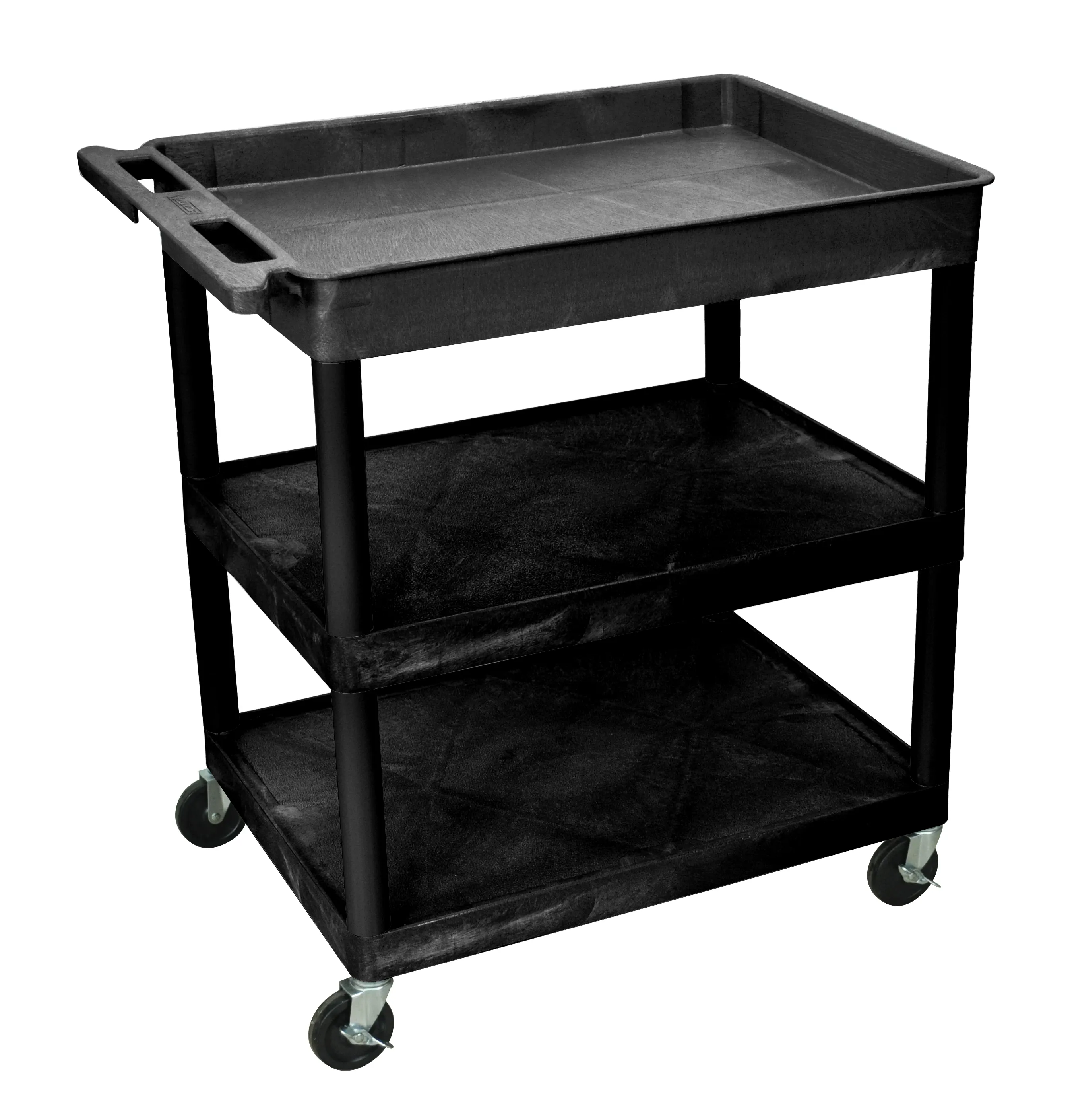 Luxor TC122B - Plastic 3 Shelf Utility Tub Cart - Black