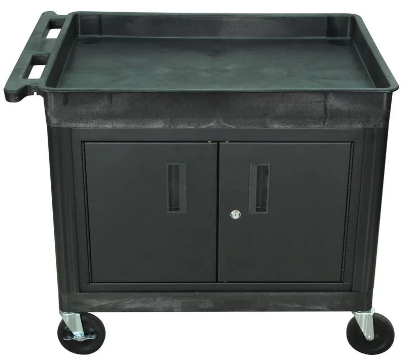 Luxor TC12CB - Plastic 2 Shelf Utility Tub Cart w/ Cabinet- Black
