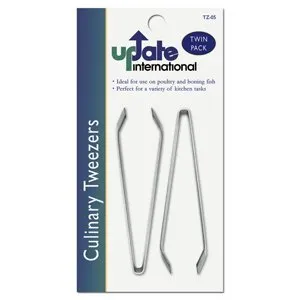 Update International TZ-05 - 5" Stainless Steel Culinary Tweezers - Pack of Two