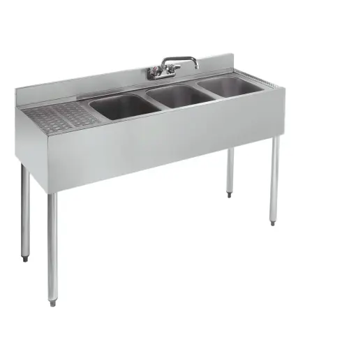 Krowne Metal - 21-43R - 2100 Series 48" Three Compartment Bar Sink - 12" Drainboard on Left