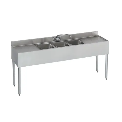 Krowne Metal - 18-73C - 1800 Series 84" Three Compartment Bar Sink - 24" Drainboards on Left/Right