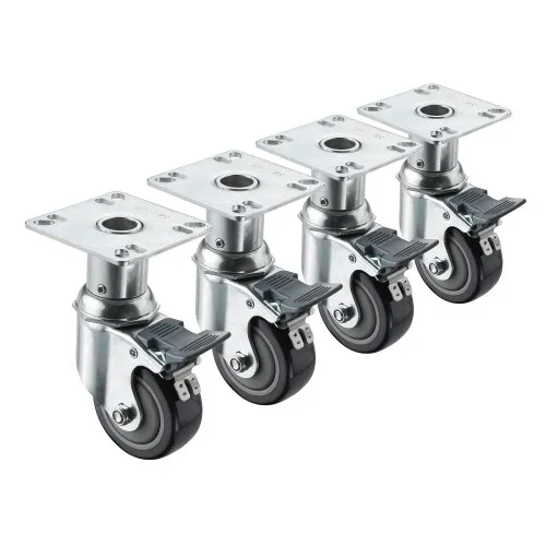 Krowne 28114S - 6"-7" Adjustable Height 3-1/2" x 3-1/2" Plate Caster - 3" Wheel - Set of 4