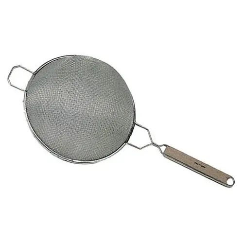 Update International SDM-8/SS - 14.38" x 2.5" x 7.88" - Stainless Steel Medium Double Mesh Wooden Handle Strainer  
