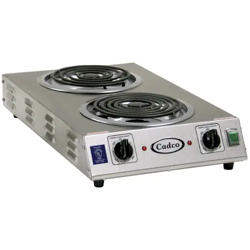 Cadco - CDR2TFB - Stainless Steel Double Space Saver Hot Plate - 8"