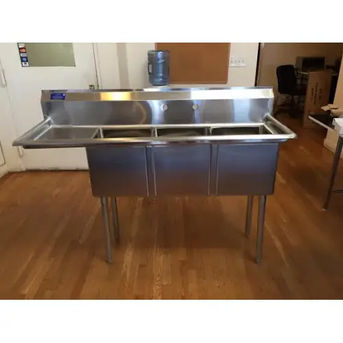 Universal LJ1515-3L - 63" Three Compartment Sink W/ Left Drainboard