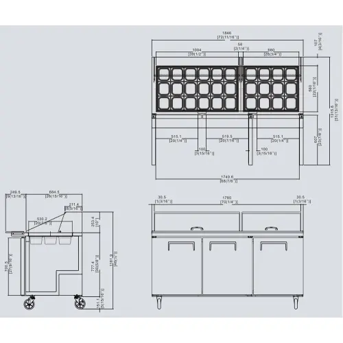 Atosa MSF8308 - 72" Mega Top Refrigerated Salad / Sandwich Prep Table - 3 Doors