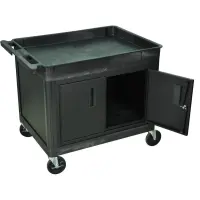 Luxor TC12CB - Plastic 2 Shelf Utility Tub Cart w/ Cabinet- Black